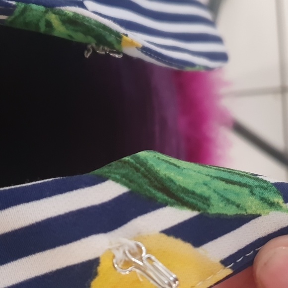 Roz & Ali Size XS (approx 8) Navy Blue and Yellow Striped Lemon Jacket - Picture 4 of 7